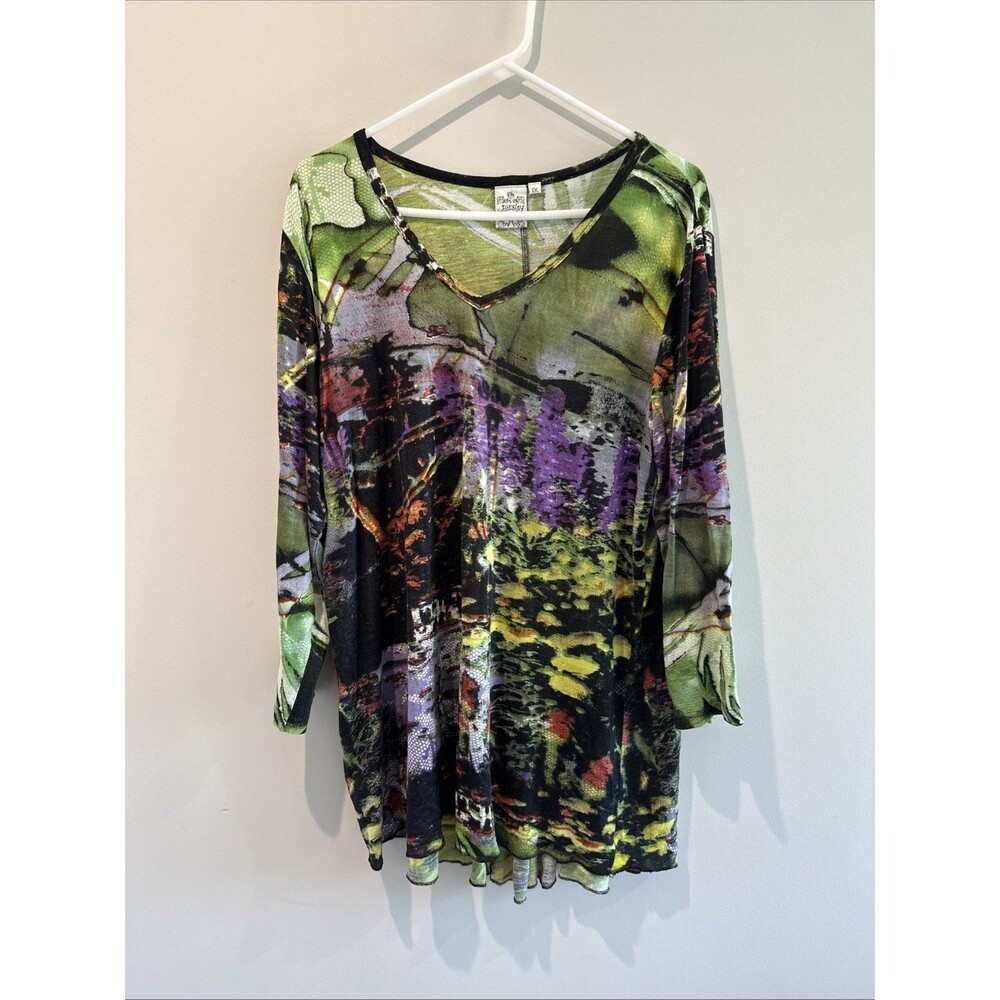 Parsley & Sage Plus Size Wearable Art Tunic 1X Abstract Boho Flowy Lagenlook